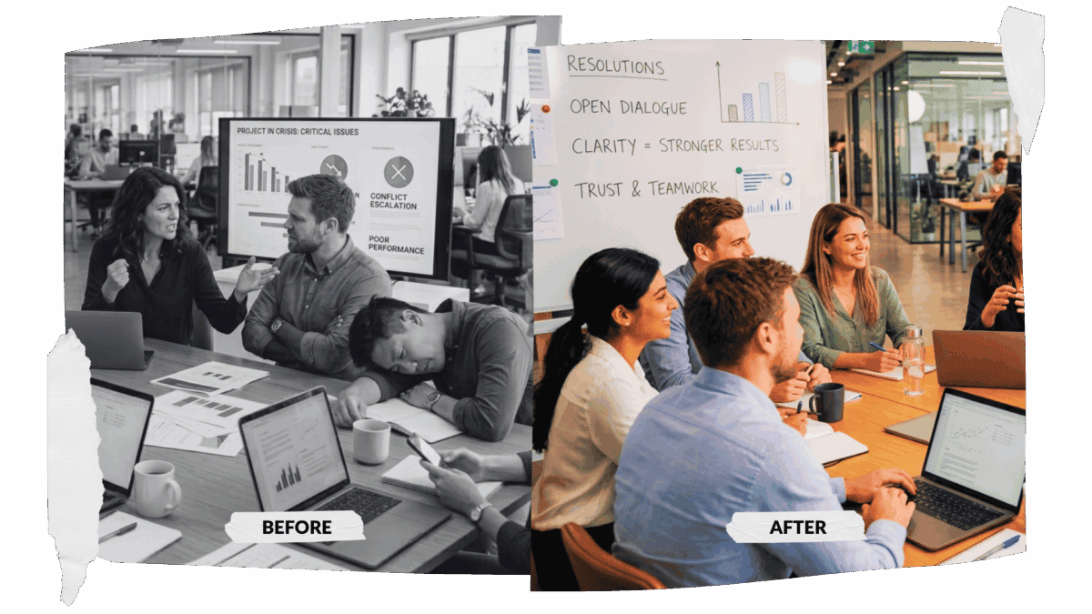 Transform Workplace Conflicts into Opportunities- before and after